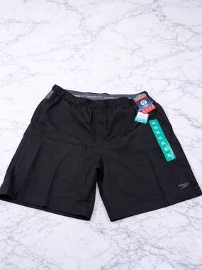 Speedo Tech Volley Swim Trunks XL Black UPF 50+ 4-Way Stretch NWT